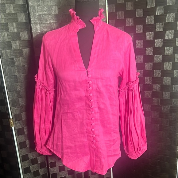 Pink Puff Sleeve Buttoned Blouse by Lei - Picture 1 of 6